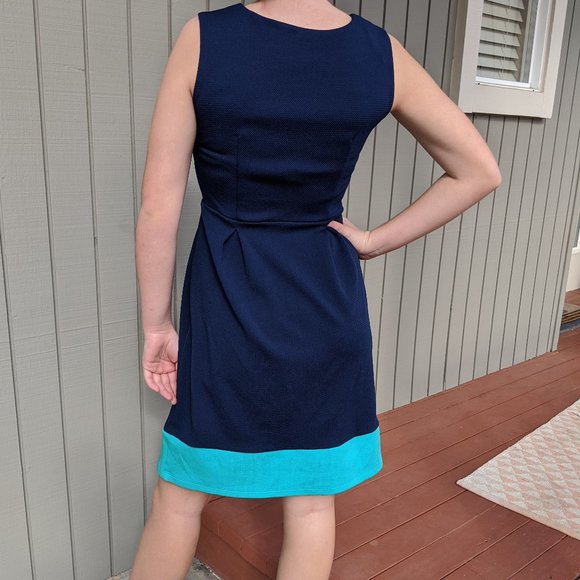 EnFocus Studio Blue Teal Color-Block Pleated Dress - Picture 2 of 3